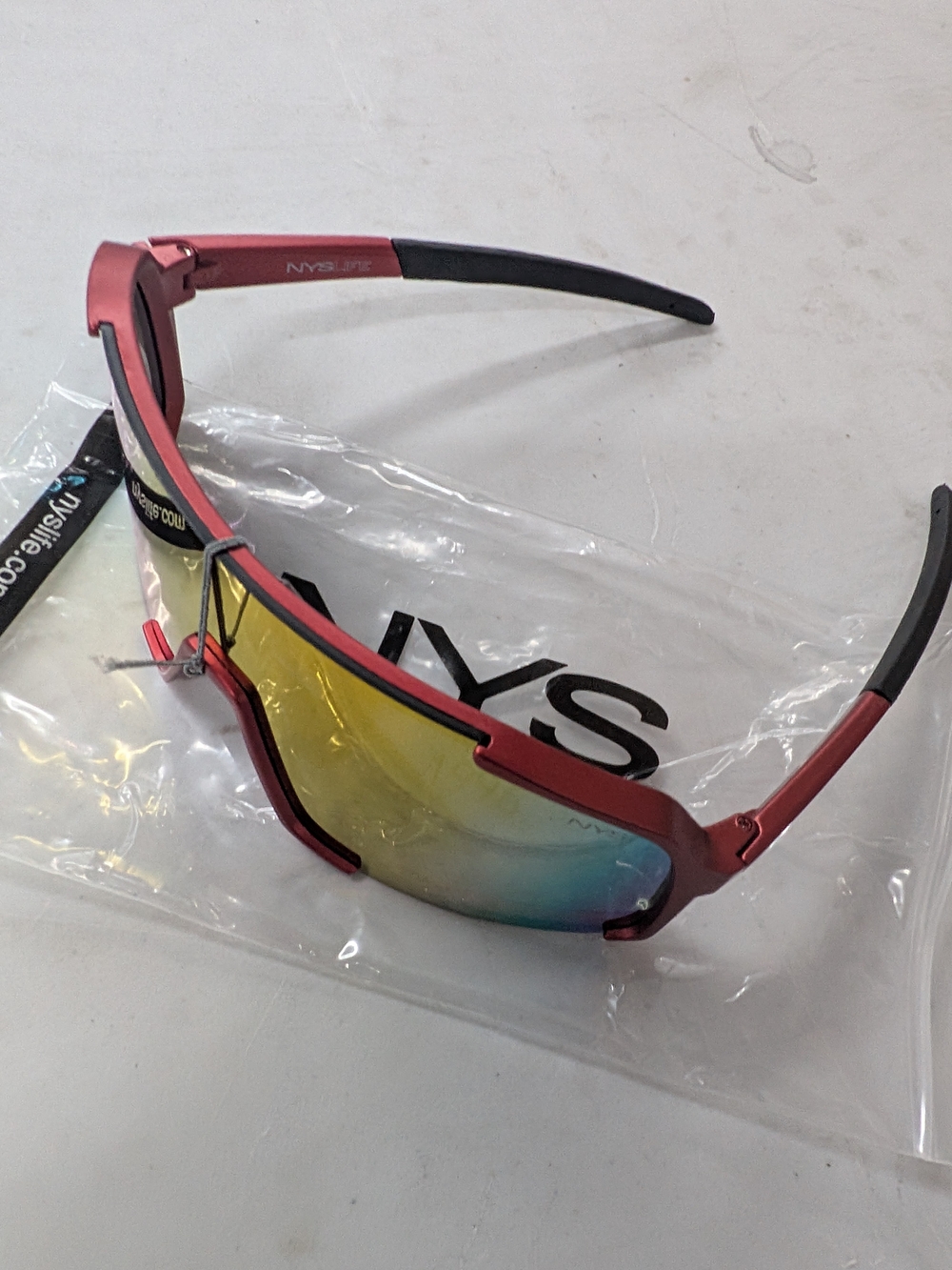 NVSLINE Men’s Red Sports Sunglasses with Yellow Mirrored Lens